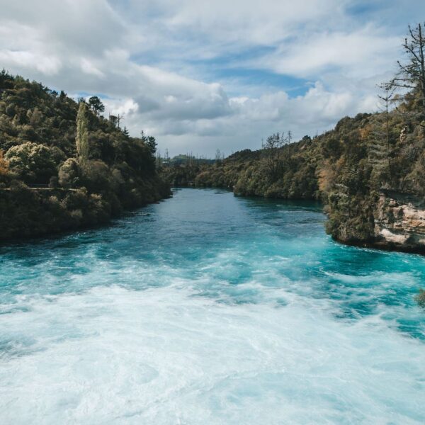View of the white water Huka Falls, Taupo. Stray Tour, New Zealand