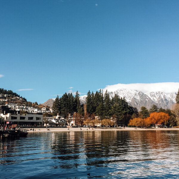 Queenstown view across the river, Intro Travel, New Zealand Adventure Tour