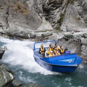 Group on a jet boat, Skippers Jet Boat Queenstown, New Zealand